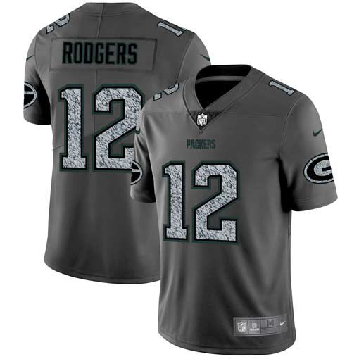 Men Green Bay Packers 12 Rodgers Nike Teams Gray Fashion Static Limited NFL Jerseys